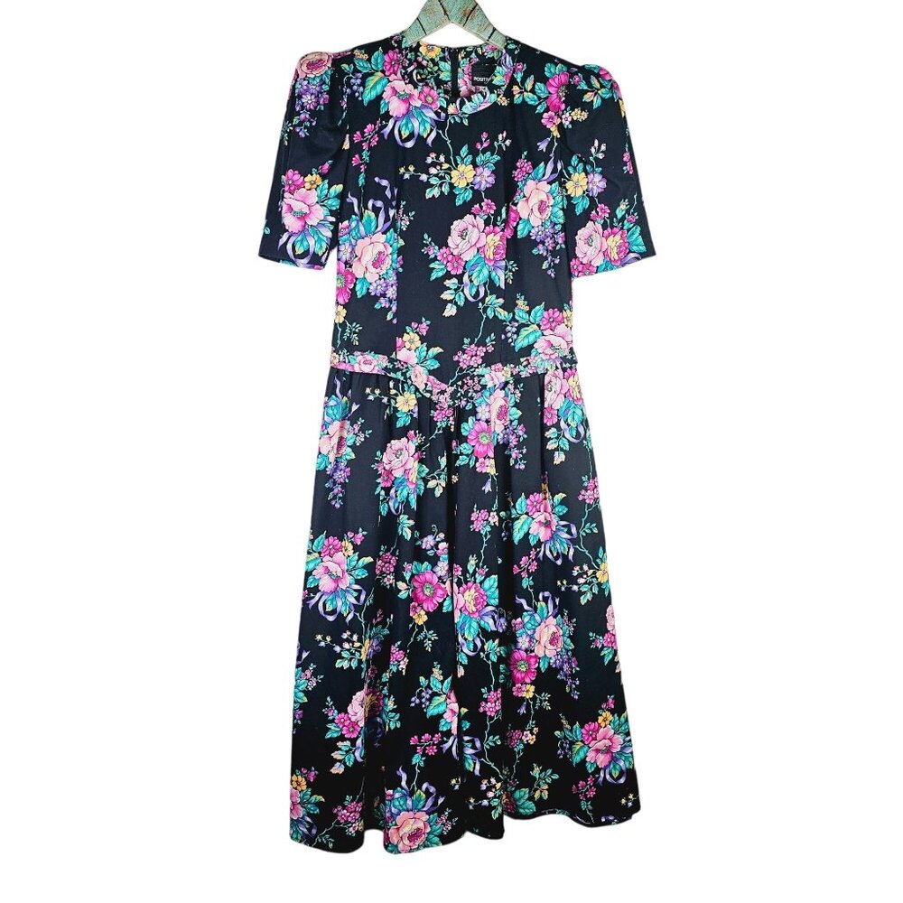 Vintage Positive Attitude 1980's Bold Floral Grunge Alt Basque Body Dress, 5/6